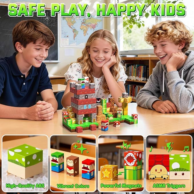 Magnetic Blocks, 100PCS Magnetic Building Blocks, Stacking Magnetic for Kids, Sensory Toy for STEM Constructions Magnetic Blocks for Boys Girls Age 3+, Holiday Birthday Gifts