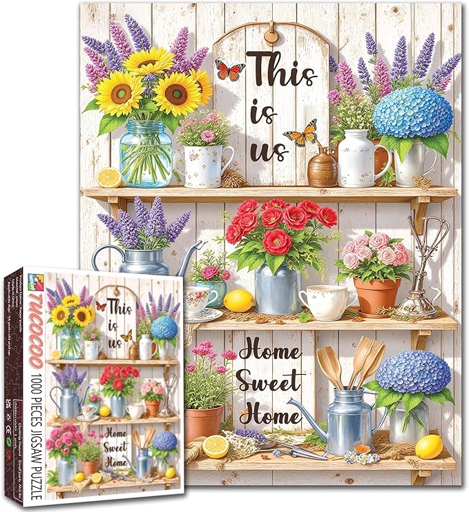 Flowers 1000 Piece Puzzle for Adults, Retro Floral Puzzle Challenging Decor Puzzle & Unique Gift Idea for Friends Parents-19.7 x 27.6 in