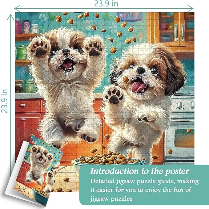 PICKFORU Shih Tzu Snack Time Puzzles for Adults 1000 Pieces, Funny Dog Kitchen Jigsaw Puzzle, Challenging Difficult Unique Cute Puppy Theme as Wall Decor