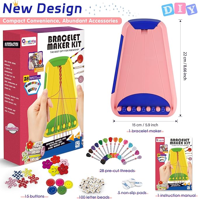 Friendship Bracelet Making Kit for Girls Ages 8-12, Kids Jewelry Making Kit with 28 Pre-Cut Threads and Letter Beads, Arts and Crafts for Kids, Birthday Easter Gifts for 6 7 8 9 10 11 12 Year Old