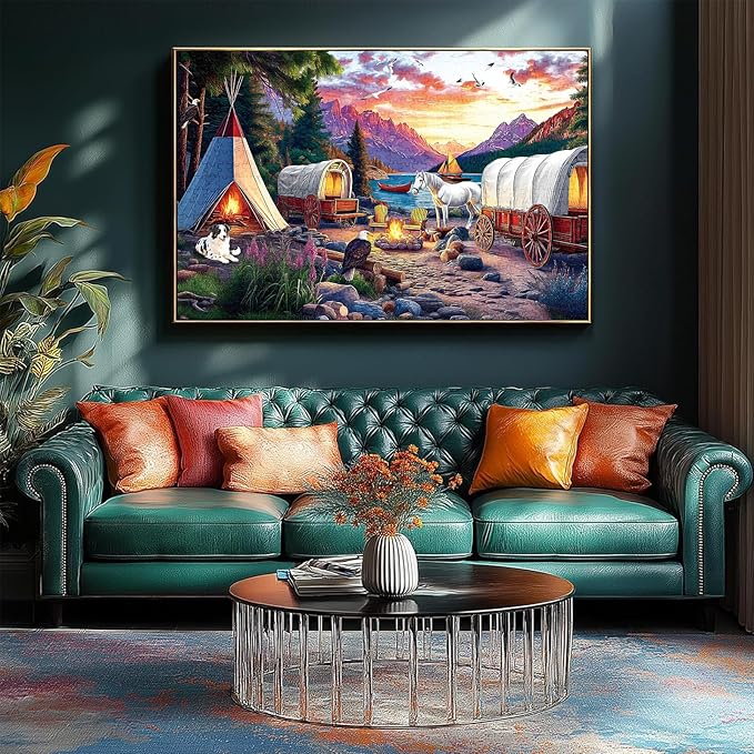 500 Pieces Puzzle for Adults, Puzzles for Adults 500 Pieces, Mountain Lake Horse Camping Jigsaw Puzzle, Home Decor Birthday Party Gift Toy, Finished Size is 20.5 X 15 in