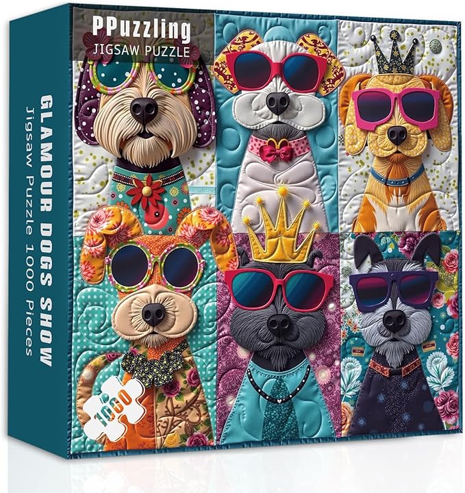 Funny Dogs Puzzles for Adults 1000 Pieces, Colorful Cute Puppy Portrait Jigsaw Puzzle, Whimsical Animal Art Puzzle