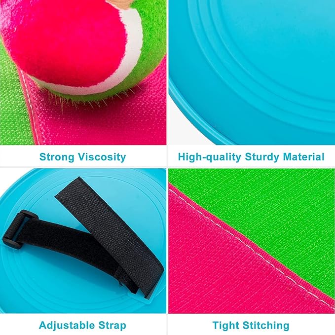 Beach Games, Outdoor Toys for Kids Ages 4-8, Toss and Catch Ball Set, with 4 Paddles 3 Balls, and 1 Storage Bag, Beach Toys Easter Gifts for Kids