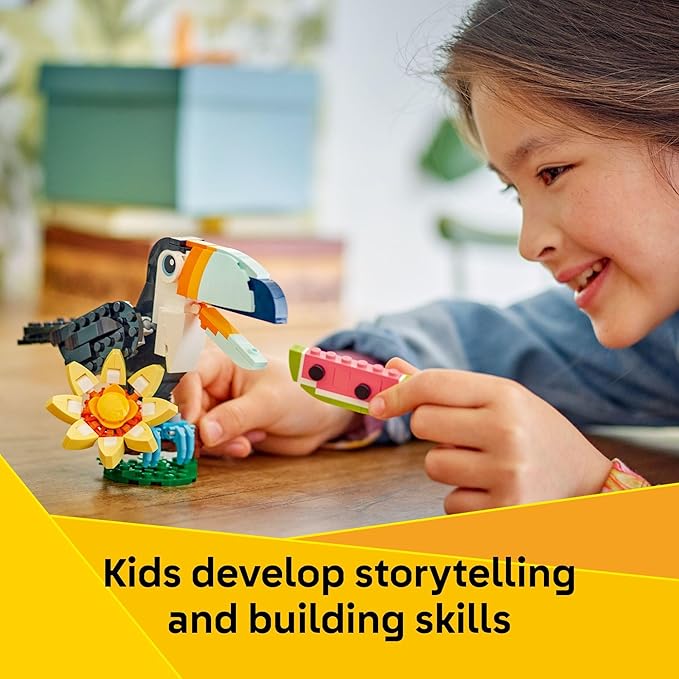 LEGO Creator 3 in 1 Wild Animals: Tropical Toucan Building Toy for Kids- Jungle Building Blocks & Learning Toy for Girls & Boys, Ages 7+ - Build 3 Animal Toys in 1 Set - Gift for Birthdays - 31173