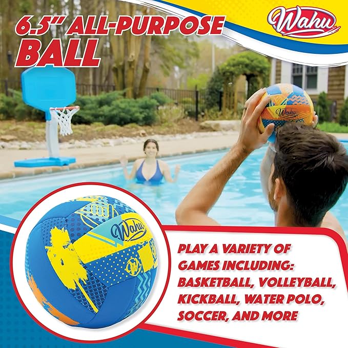 Wahu 100% Waterproof All-Purpose Pool Ball for Beach Volleyball, Soccer, and More, 6.5" Round Water Ball for Beach and Pool Sports Games