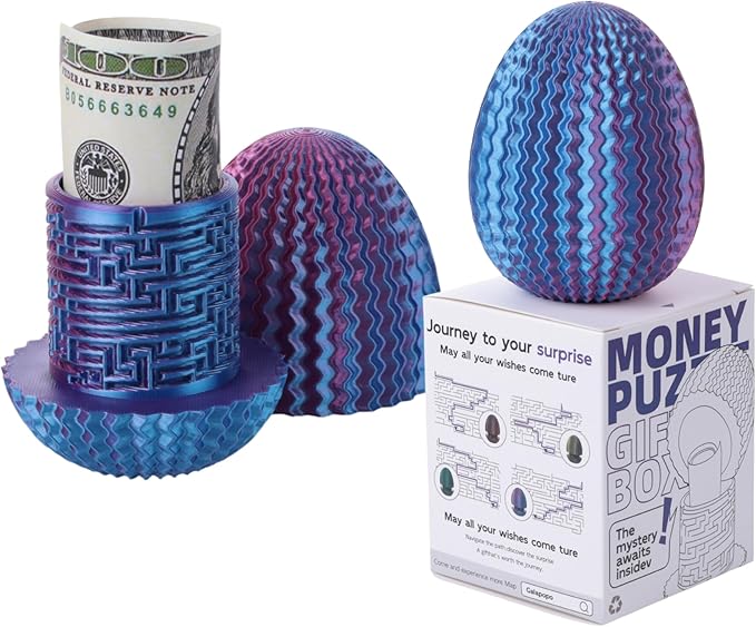 Maze Egg Money Puzzle Gift Box: Available in 4 Unique Internal Designs - Secret Cash Holder & Surprise Gift Container for Easter, Birthday, Wedding - Fun Brain Teaser Toy for Kids & Adults
