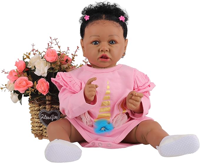 HOOMAI Reborn Baby Black Dolls African American Lifelike Silicone Doll Realistic 22.8 Inch with Cloth Body Birthday Gift Set for Ages 3+