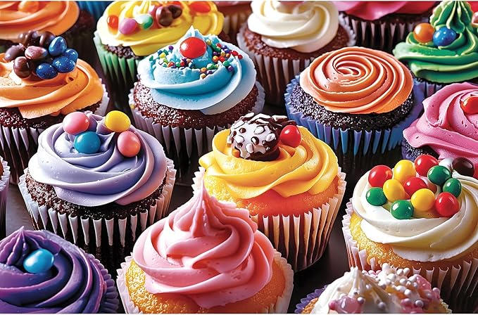 300 Piece Jigsaw Puzzle for Adults, Colorful Cupcakes Food Puzzles with Letters on Back for Youths Family and Adults Fun Party Challenging Food Family Decoration (17 x 11 in)