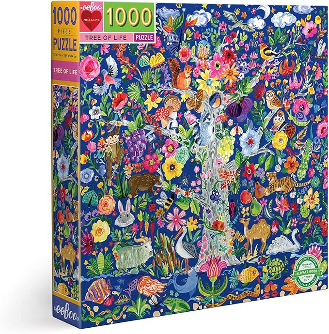 eeBoo 1000 Piece Puzzle - Tree of Life Jigsaw Puzzle for Adults, Square 23" x 23" Made with Recycled Board & Vegetable-Based Ink