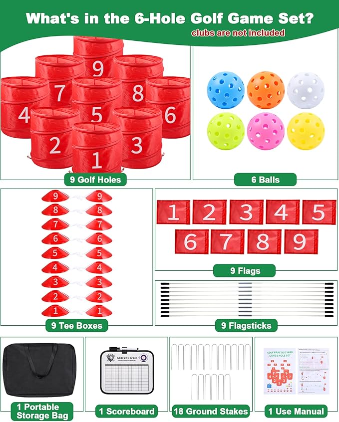 Backyard Golf Game, Portable 9 Hole Outdoor Golf Course for Indoor & Outdoor Play, Yard Golf Practice Game Gifts for Family and Adults, Lawn Beach Yard Park Golfgame for Adults - No Clubs