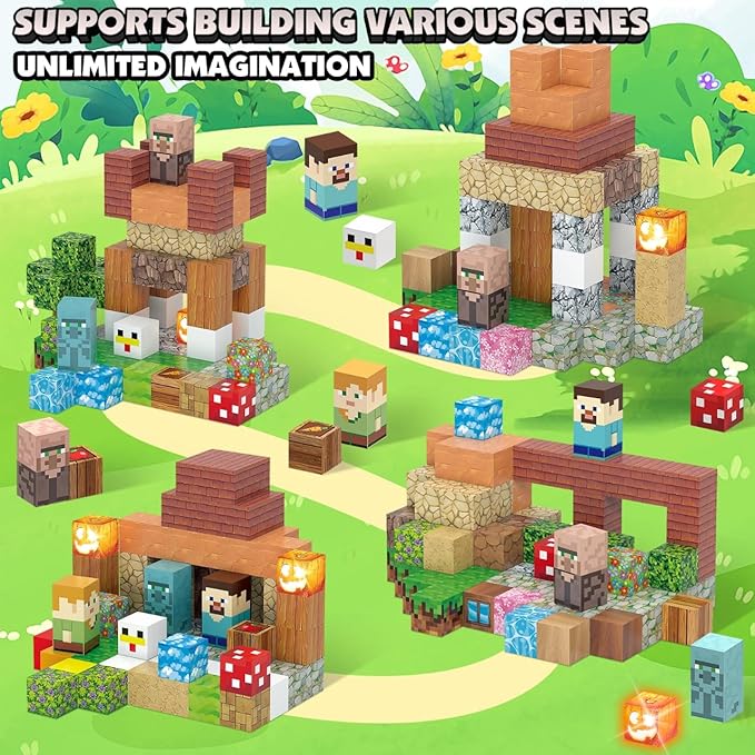 120pcs Magnetic Blocks for Kids 3+, Light Up Magnetic Building Blocks Toy Set, 1 inch 3D Construction Build Toys STEM Sensory Magnet Cubes Christmas Birthday Present