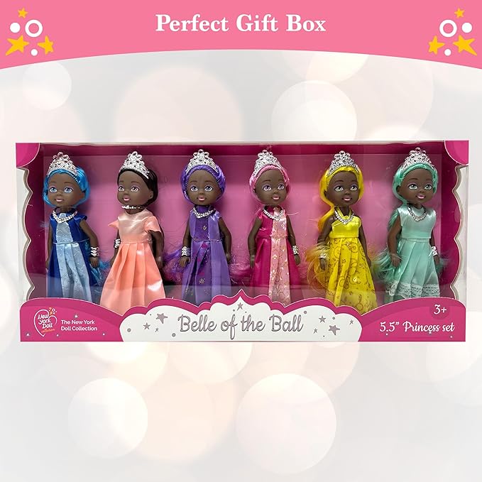 Little Dolls Set with Mini Princess Dolls for Girls – Princess Toy Dolls for Dollhouse –Small Doll Mini Princess Figures with Tiaras, Hair Accessories