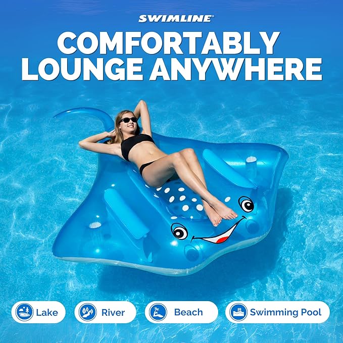Swimline Manta Ray Inflatable Pool Ride On, Blue, 84" x 73" x 14"
