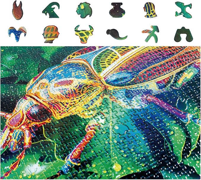 Unique Jigsaw Puzzles 1000 Pieces for Adults, Laser Rainbow Reflection Unique Puzzles, Cool Puzzles for Adult in Game Night, Beetle Theme, Unique Gifts for Puzzle Lovers