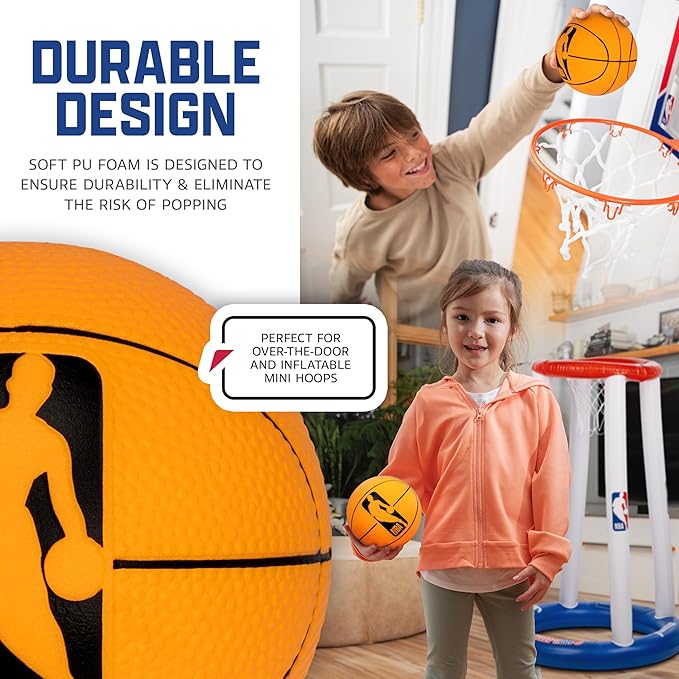 Franklin Sports NBA 5” Foam Basketball - (2) Mini Soft Foam Youth Basketballs - Indoor + Outdoor Toy Basketballs for Kids - Perfect Mini Hoop Ball - 2 Pack - Orange