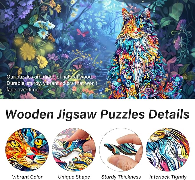 Wooden Puzzles for Adults, Cat Puzzles, Wooden Jigsaw Puzzles for Adults, 175 Pieces Wood Puzzles Adult, Unique Animal Shape Wood Puzzle, Creative Puzzle Gifts for Puzzle Lovers(11.4 * 8.9in)