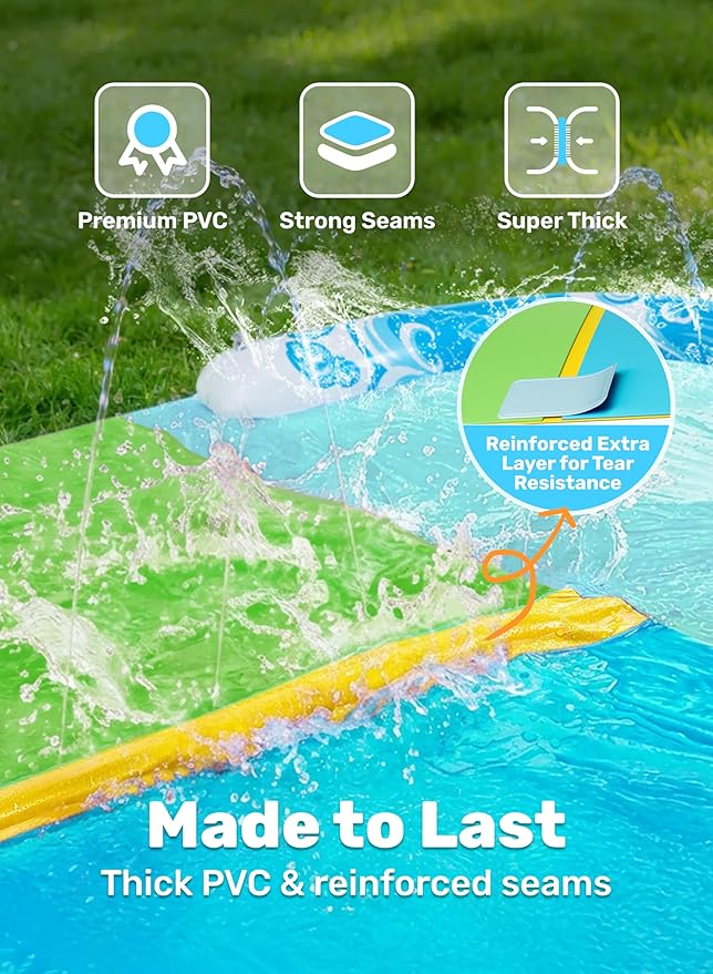 JOYIN 22.5FT Water Slide and 2 Inflatable Boards, Extra Long Heavy Duty Double Lawn Waterslide with Sprinkler for Kids Adults Backyard Summer Water Toy Outdoor Fun, Blue, Green