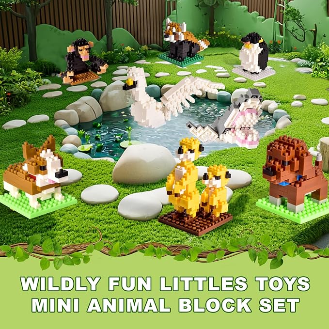 FUN LITTLE TOYS Party Favor for Kids Building Set, Mini Animals Building Blocks Sets Goodie Bags Stuffers for Kid, Small Toy Prizes, 12Pack Kit Birthday Party Favor Gifts Toys for Ages 8-13