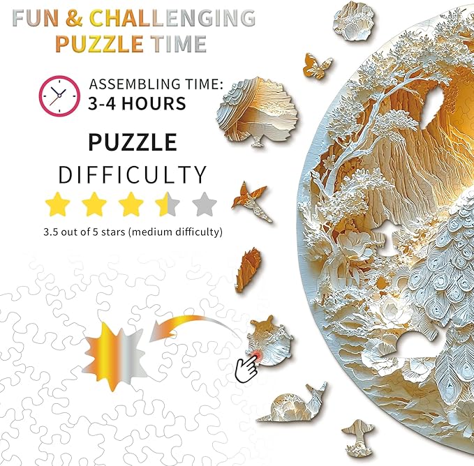 KAAYEE Wooden Puzzles for Adults, Beautiful Peacock Wooden Jigsaw Puzzle Unique Shape Wood Puzzle Adult, 3D Visual Effect Birthday Gifts for Puzzle Lovers Family Games (XL-17.2 * 17.2 in-423pcs)