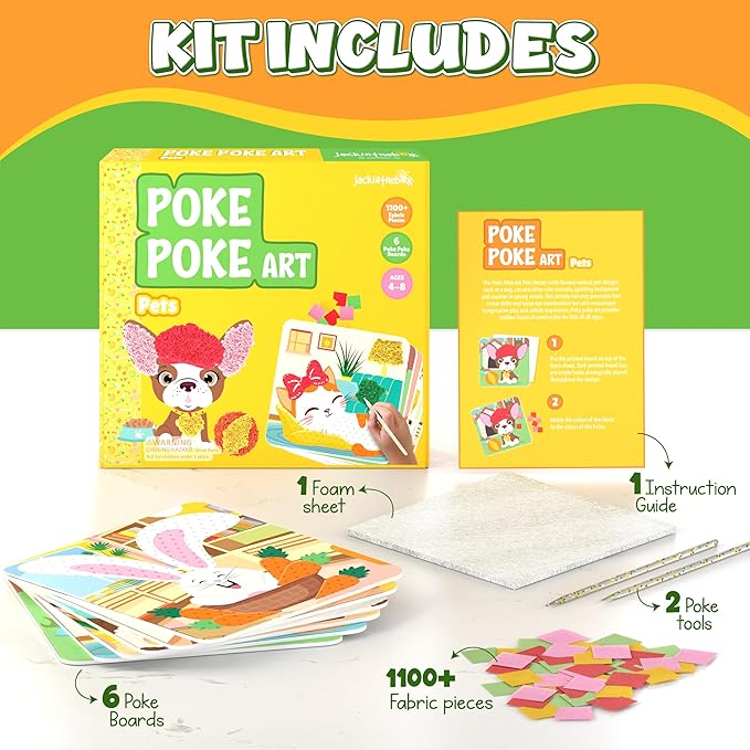jackinthebox Poke Poke Art – Pets Theme, Mess-Free Fabric Art and Craft, Flower Pressing Kits, Gift for Kids, Girl Gifts, Boy Gift, Easter Gifts for Girls and Boys Ages 4 5 6 7 8
