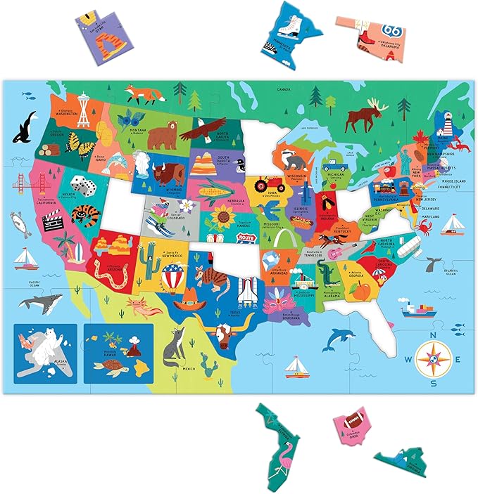 Mudpuppy Map of The U.S.A – 50 Piece Giant Floor Jigsaw Puzzle Featuring A Colorful Map of States with Capital Cities and Fun Cultural Icons