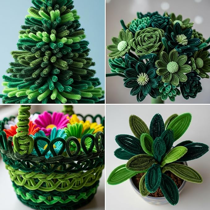 Caydo 300 Pieces Green Pipe Cleaners for Easter Decorations, Thick Fluffy Chenille Stems Bulk for Flowers Making, Kids Creative Arts & Crafts Projects