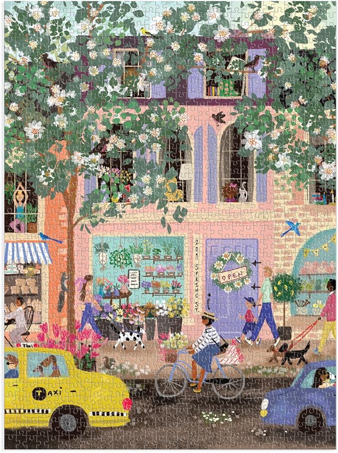 Spring Street 1000 Piece Puzzle in a Square Box from Galison - 1000 Piece Puzzle for Adults, Beautiful Illustrations from Joy Laforme, Thick and Sturdy Pieces, Idea