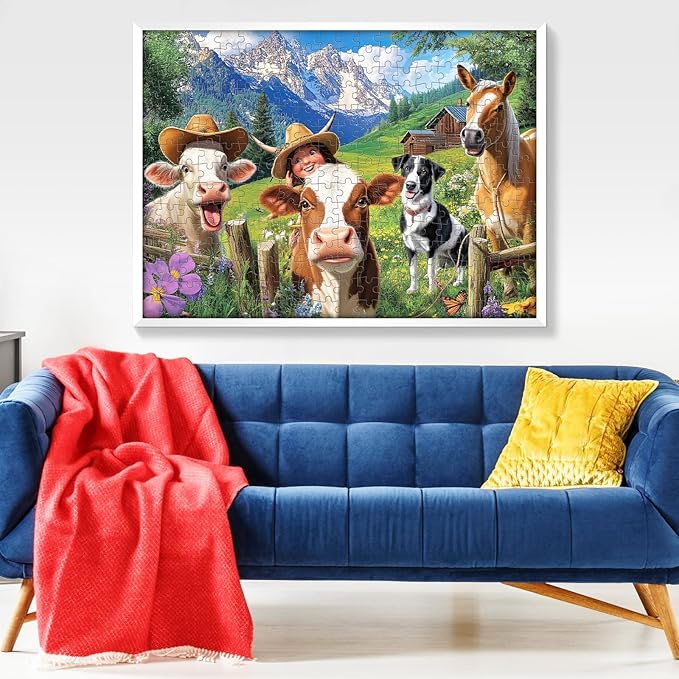 300 Pieces Puzzle for Adults-Pasture Horse Jigsaw Puzzle-Farm Cow Puzzles for Kids Ages 8-10-Animal Pet Lover Challenging Puzzles for Friends Family Activity Game Nights Gifts-20.5x15IN
