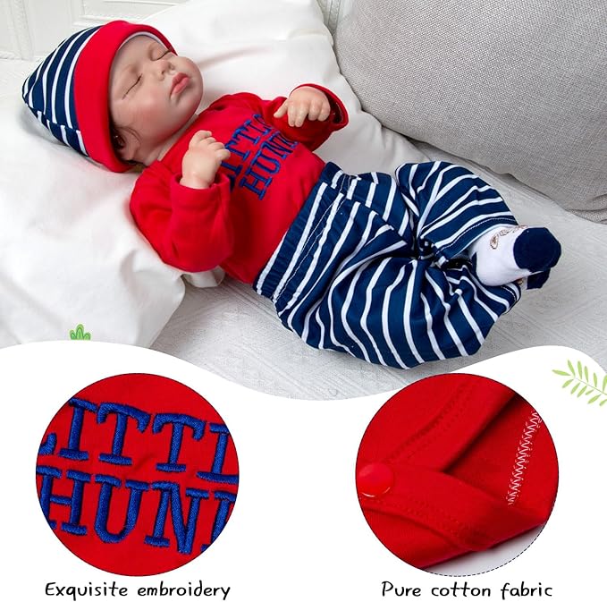 4 Pcs Reborn Baby Doll Clothes Set for 17-22 Inch Girl and Boy Newborn Dolls, Reborn Baby Outfit Accessories with Hat and Socks Cute Red Clothes Suit