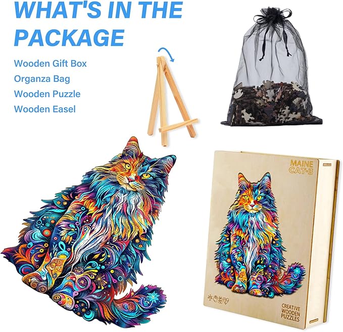 Wooden Puzzles for Adults, Cat Puzzles, Wooden Jigsaw Puzzles for Adults, 80 Pieces Wood Puzzles Adult, Unique Animal Shape Wood Puzzle, Creative Puzzle Gifts for Women Family Game(8.4 * 6.6in)
