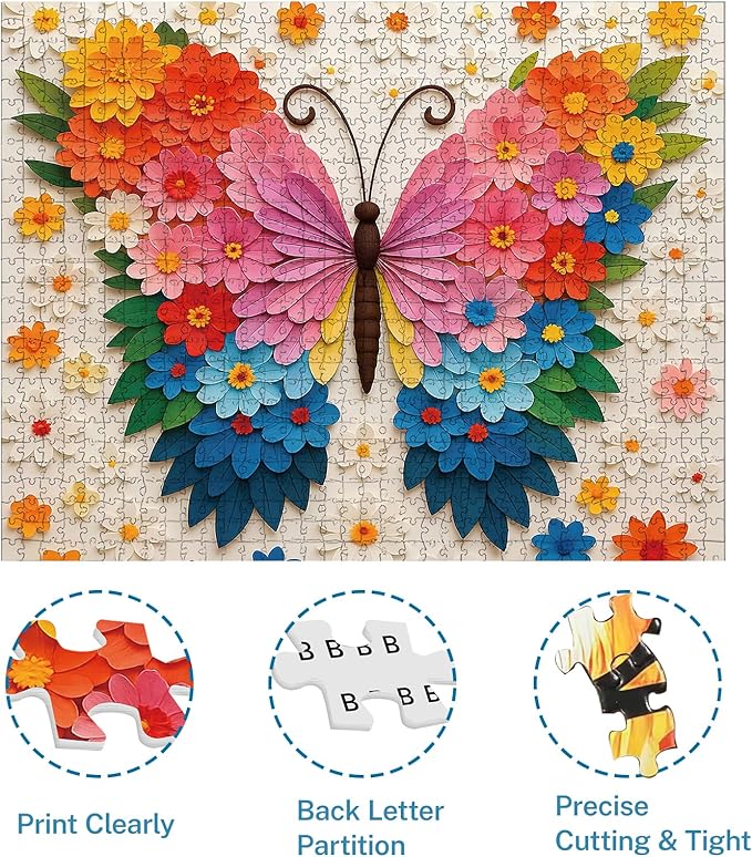 1000 Pieces Jigsaw Puzzles for Adults, Butterfly Jigsaw Puzzles 1000 Piece with Letters on Back, Butterfly Puzzle for Adults - Finished Size is 19.7"x27.6"