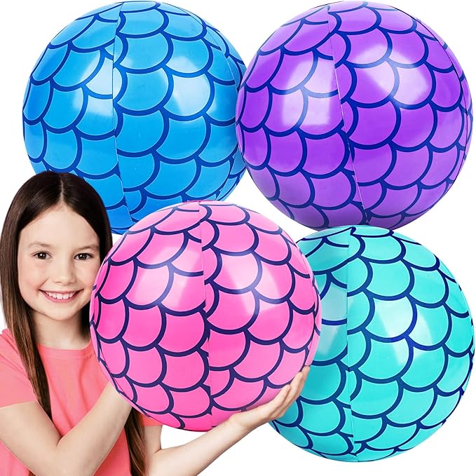 FUTUREPLUSX 4PCS Beach Balls, 10 Inch Inflatable Pool Balls Mermaid Party Decorations for Summer Beach Party