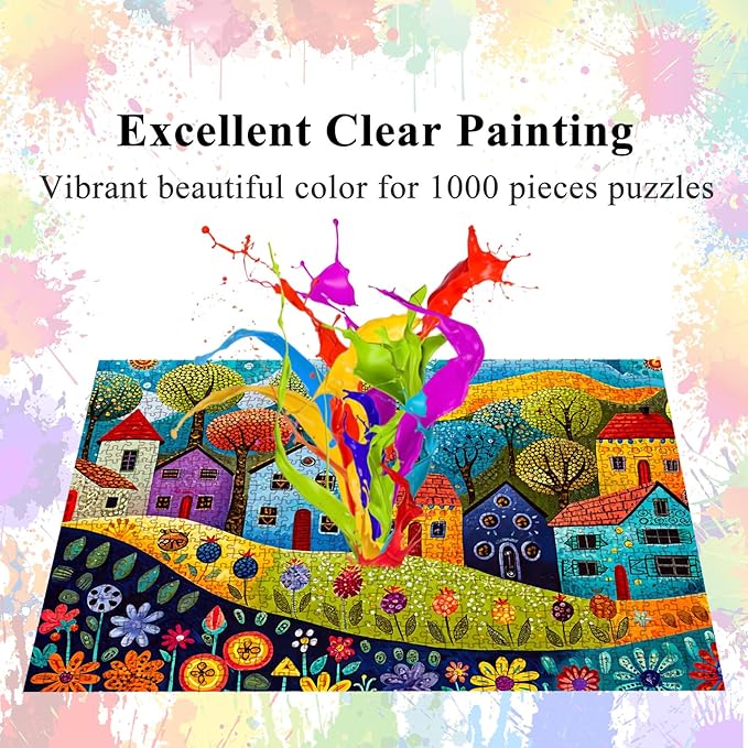 Jigsaw Puzzles for Adults 1000 Pieces, Painting Houses with Poster Interlock Perfectly Letter on Back No Dust, Home Decor Birthday Party Gift Toy for Men Women Elders Seniors (27.5"x19.6")