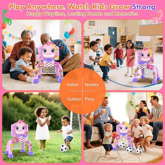 Nicmore Basketball Hoop Toys for Toddlers: Dinosaur Activity Center with Lights Music - Indoor Sports Skills Development - 6, 12, 18, 24+ Month Christmas Birthday Gift for Baby, Boys & Girls