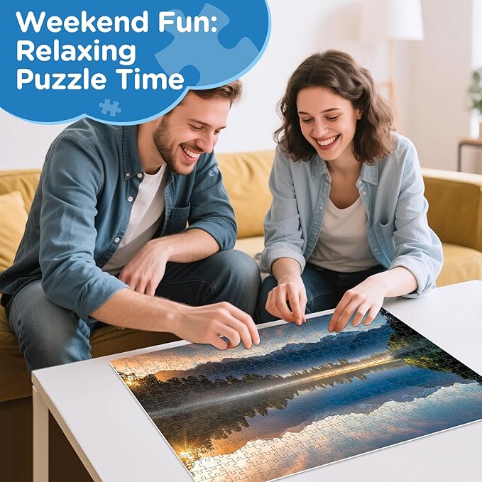 Puzzles for Adults 500 Pieces,Sunrise Nature Jigsaw Puzzles 500 Pieces,Lake Mountain Puzzles 500 Pieces Adult Funny Puzzle with Letters on Back Colorful Premium Cardboard Puzzle Gift
