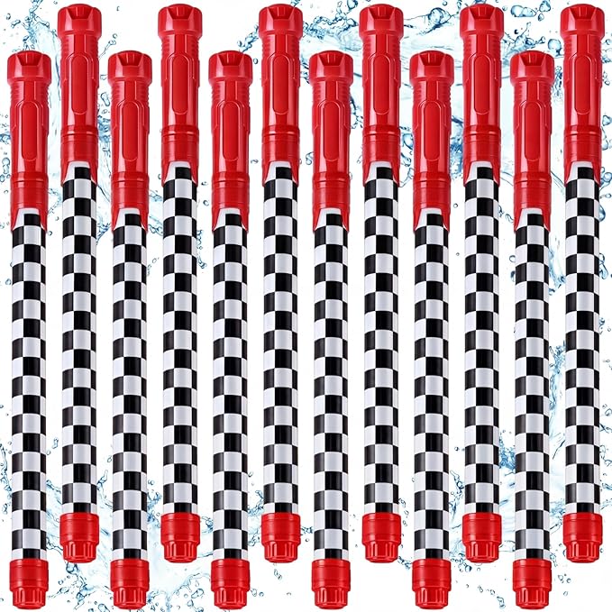 12 Pack Race Car Party Favors Water Gun Blaster 15.75 in Black and White Checkered Racing Water Shooter Blasters Gun for Kids Summer Outdoor Swimming Pool Backyard Beach Summer Games