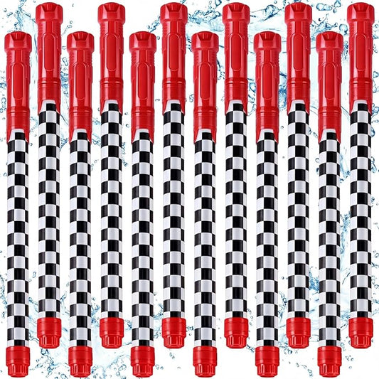 12 Pack Race Car Party Favors Water Gun Blaster 15.75 in Black and White Checkered Racing Water Shooter Blasters Gun for Kids Summer Outdoor Swimming Pool Backyard Beach Summer Games