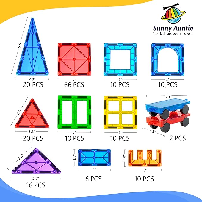 Magnetic Tiles 180 PCS XL Set with Storage Bag – Magnetic Building Tiles for Kids Ages 3-8, STEM Magnet Construction Toy for Boys & Girls