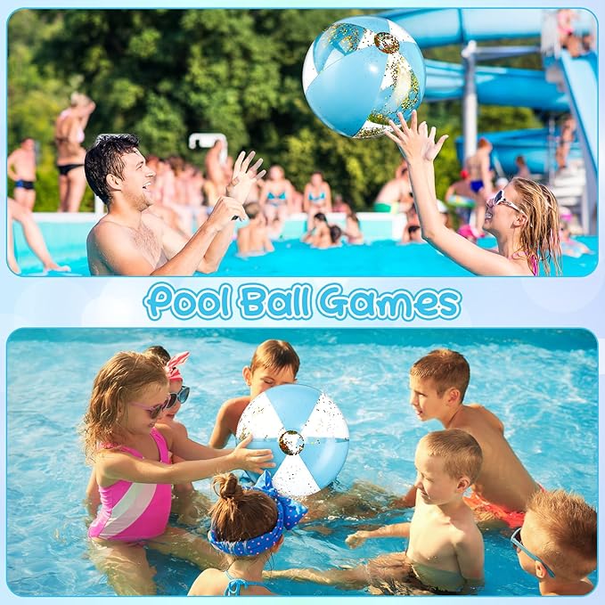 12 Pcs 16 Inch Inflatable Beach Balls Bulk Jumbo Pastel Inflatable Decorated Ball with Macaron Color PVC Party Ornaments for Summer Birthday Party Decoration (Blue)