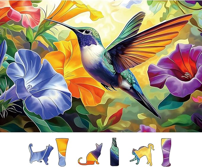 MINIWAN 500 Piece Puzzles for Adults - Vibrant Hummingbird Floral Jigsaw Puzzle, 23x15 Inches with Unique Irregular Shaped Pieces for Relaxation & Home Wall Decor