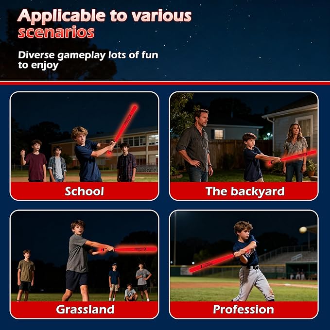 Glow in the Dark Baseball Set，Light Up Baseball USB Charging Led Tball Set Glow in the Dark Toys for Night Practice, Backyard Games Baseballs Gifts for Boys 8-12 Baseballs Accessories
