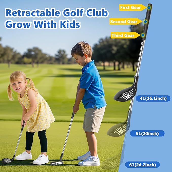 Upgraded Kids Golf Set Kids Golf Clubs With Dinosaur Automatic Golf Returner Toddler Golf Set with Glow Balls, 3-8 Toddler Mini Golf Games, Gator Golf, Indoor Outdoor Sports Toys for Boys, Girls