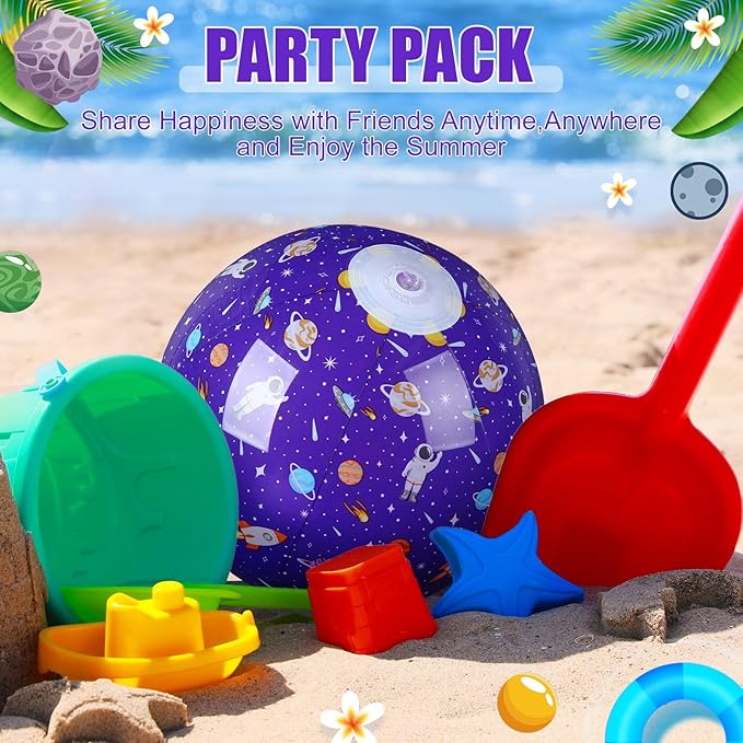Leyndo 12 Pack Outer Space Themed Beach Ball for Kids 7.87" Bulk for Summer Pool and Beach Game Gifts and Birthday Party Supplies and End of The Year Class Party Decoration Favors