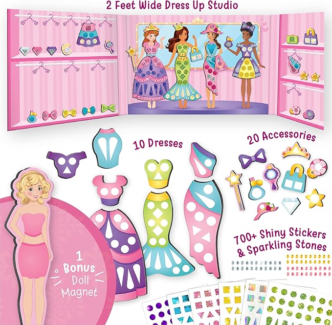 Imagimake DIY Magnetic Dress-Up Princess | 30 Dresses & Accessories | Mix & Match Pretend Play Magnetic Toys | Games for 3 Year Olds | Easter Basket Stuffers | 3,4,5,6 Year Old Girl Birthday Gift