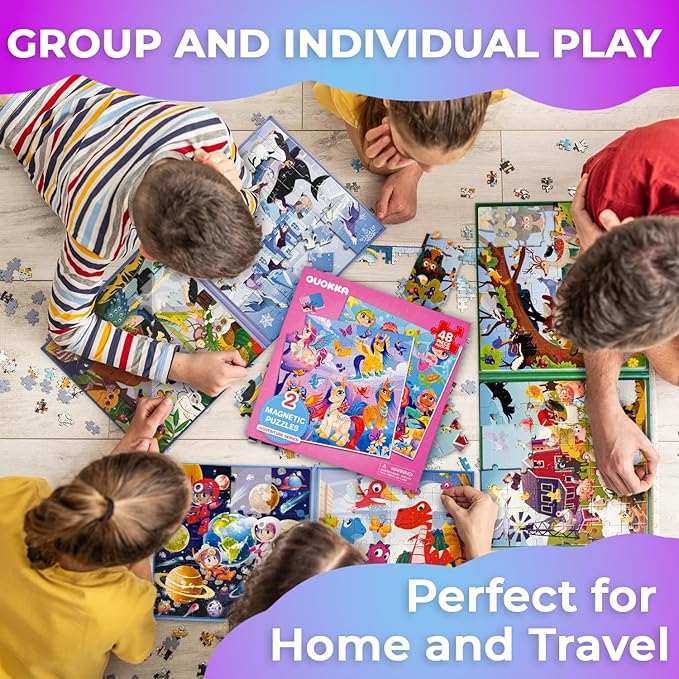 QUOKKA Magnetic Puzzles for Toddlers 3-5 – 2x48 Pieces Travel Games for Kids Ages 2-4 – Unicorn & Mermaid Learning Magnetic Puzzles for Kids Ages 4-8 – Educational Puzzle Gift Toy for Boys and Girls