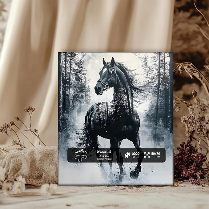 PICKFORU Vintage Horse Puzzles for Adults 1000 Pieces, Retro Watercolor Nature Animal Jigsaw Puzzles, Impossible Ink Painting Tree Adult Puzzle