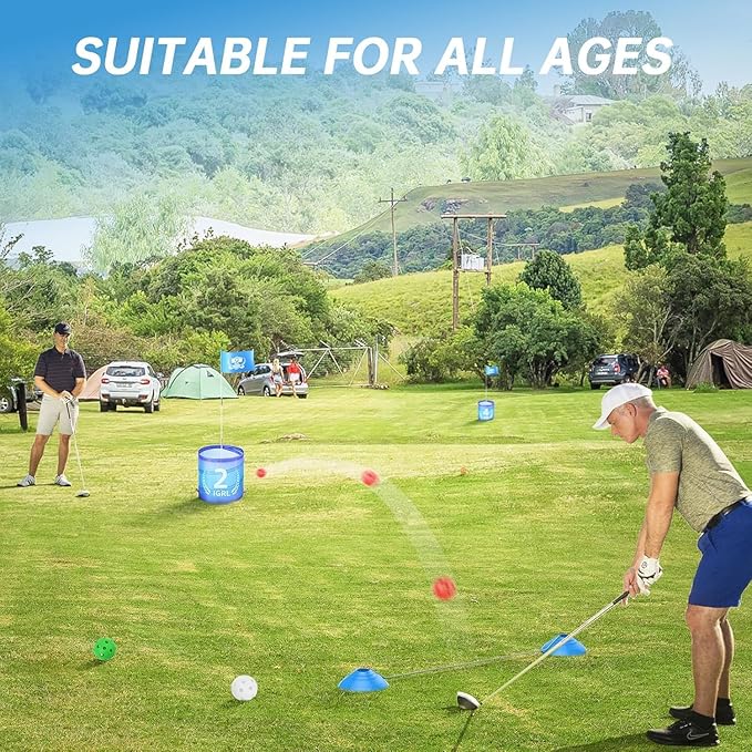 Golf Yard Game - 3 Holes Backyard Golf Games for Adults, Golf Chipping Game Set with Balls, Carry Bag, Flag & Obstacles, Outdoor Indoor Golf Gifts for Men Lawn, Beach, Camping, Park, Hotel