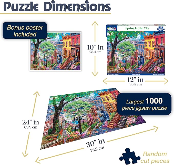 White Mountain 1000 Piece Jigsaw Puzzle Colorful Landscape Seasonal Puzzles with Large Pieces Gift for Adults and Family 24"x30" - Spring in the City