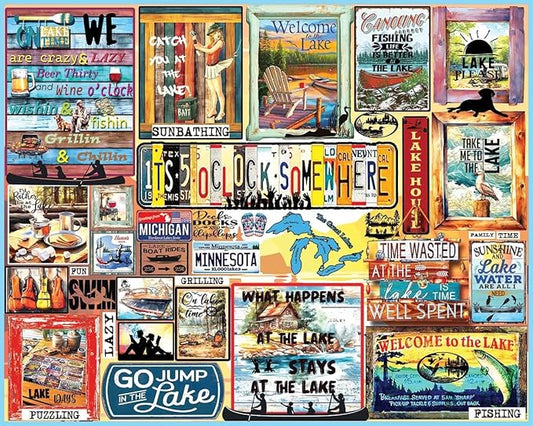 White Mountain 1000 Piece Jigsaw Puzzle Lake Lover Quote Collage Puzzles with Large Pieces Gift for Adults and Family 24"x30" - Lake Time
