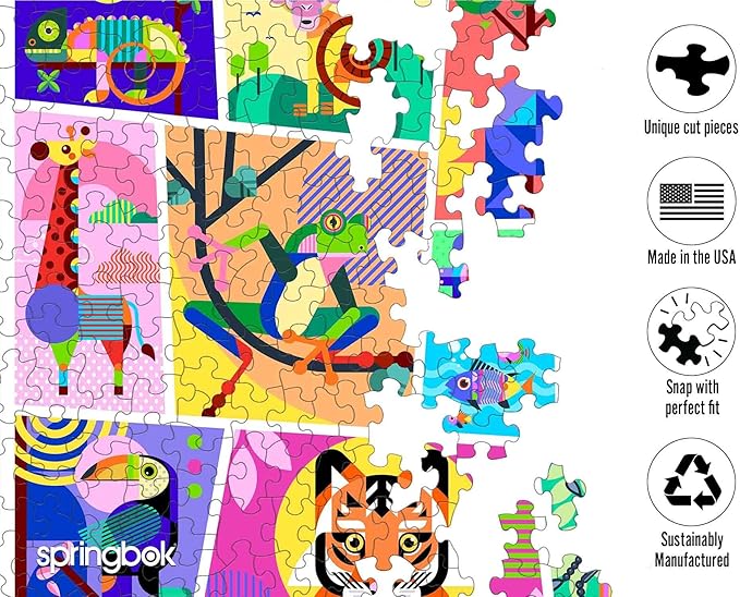 Springbok Geometric Jungle 500 Piece Jigsaw Puzzle for Adults, Children and Family - Colorful Animal Puzzle - Unique Cut Pieces